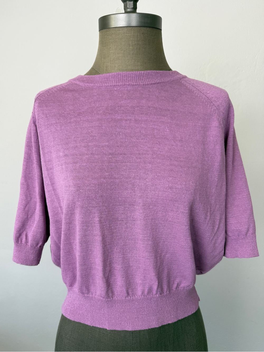 MUJI Size S Purple Hemp Blend Half Sleeve Crewneck Knit Sweater